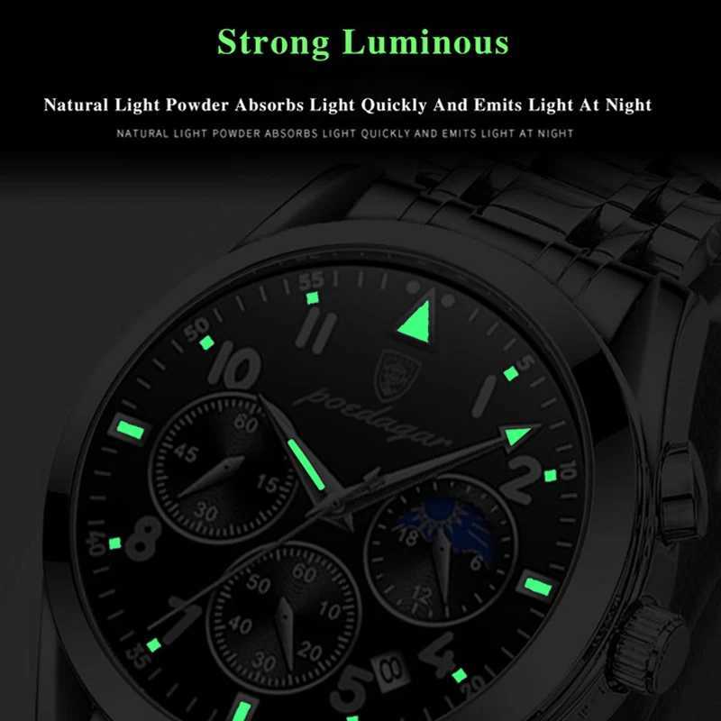 POEDAGAR Men Watches Stainless Steel Top Luxury Fashion Business Wristwatch Waterproof Luminous Quartz Watches Relogio MasculinoL251023