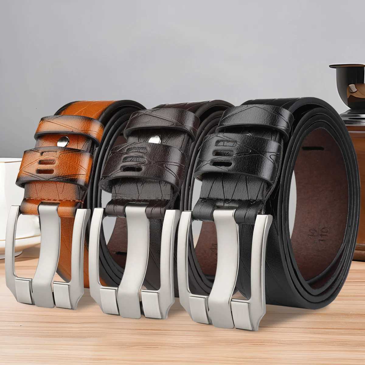 Belt mens needle buckle belt genuine leather pure cowhide simple youth casual jeans mens pants belt trendy for young peoXJ251023
