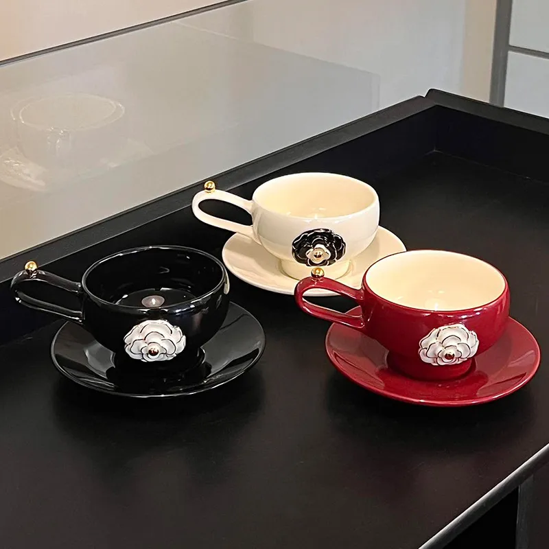 Designer Coffee Cup Camellia Bone China Luxury Mug Set Elegant Coffee Cups Pair Premium Ceramic Tea Cups Tea Coffee Mugs and Saucers Gift Sets Drinkwa
