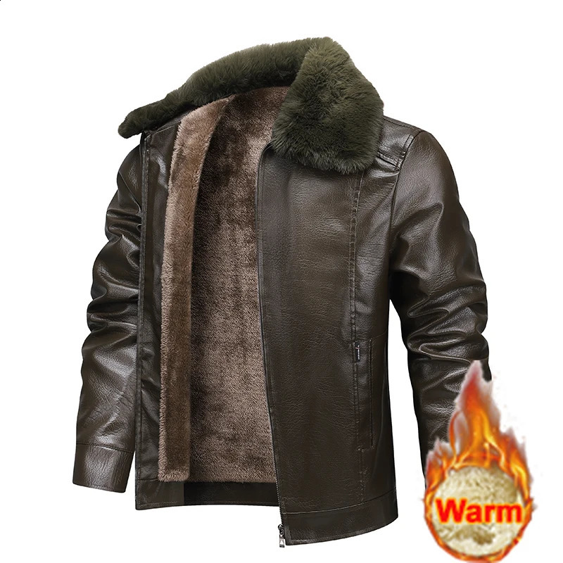 Plush Thickened Faux Leather Jacket Mens Fur Collar Windproof Waterproof Business Winter motorcycle jacket 251023