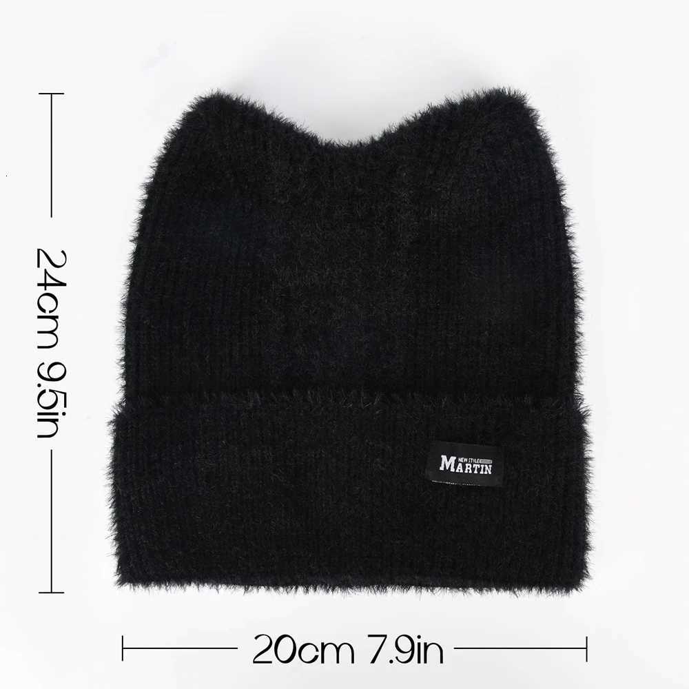 Cat Ears Knitted Beanie Hat Fluffy Faux Fur Winter Hat for Women Cute Animal Ear Cap Winter Warm Ear ProtectionXJ251023