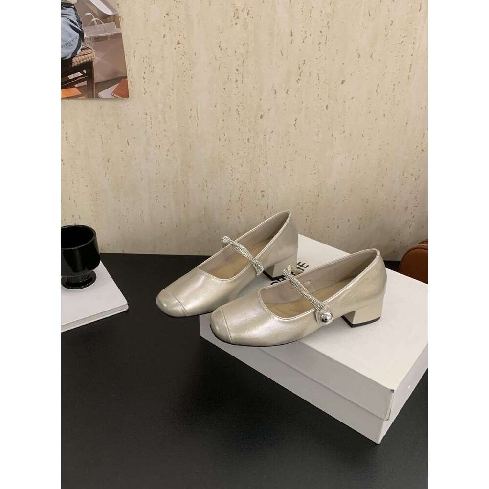 Mary Jane Chunky Heel Women's Square Toe Rhinestone Strap Single Shoes Designer Shoe 2025 Summer New Style