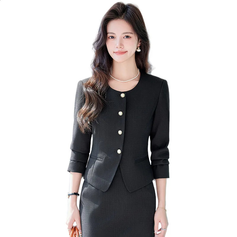 Spring Summer Long Sleeve Women Business Work Wear Suits with Skirt and Tops Formal Professional Office OL Styles Dress Sets 251016