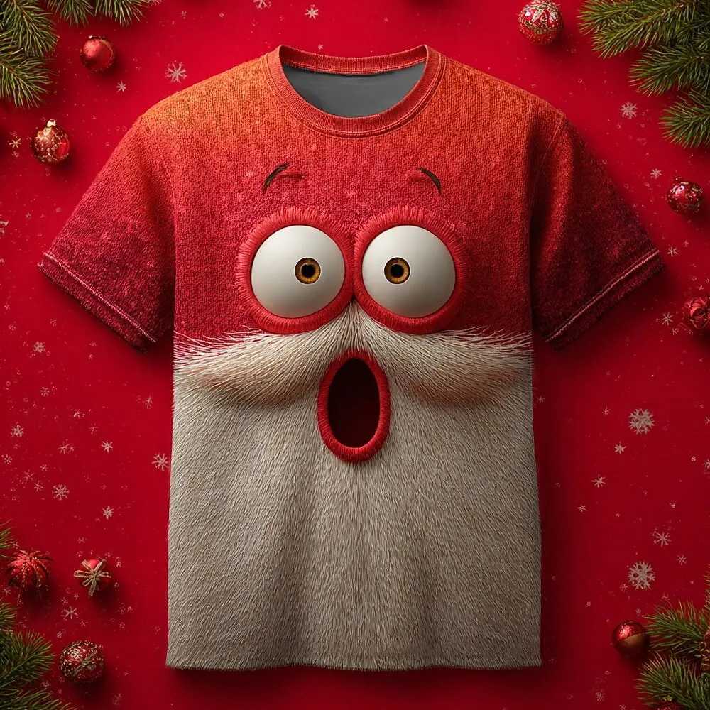 3D Print Santa Clause Short Sleeve TShirt Creative Novelty Christmas Elements Crew Neck Pullover Mens Loose Breathable ClothesXJ251023
