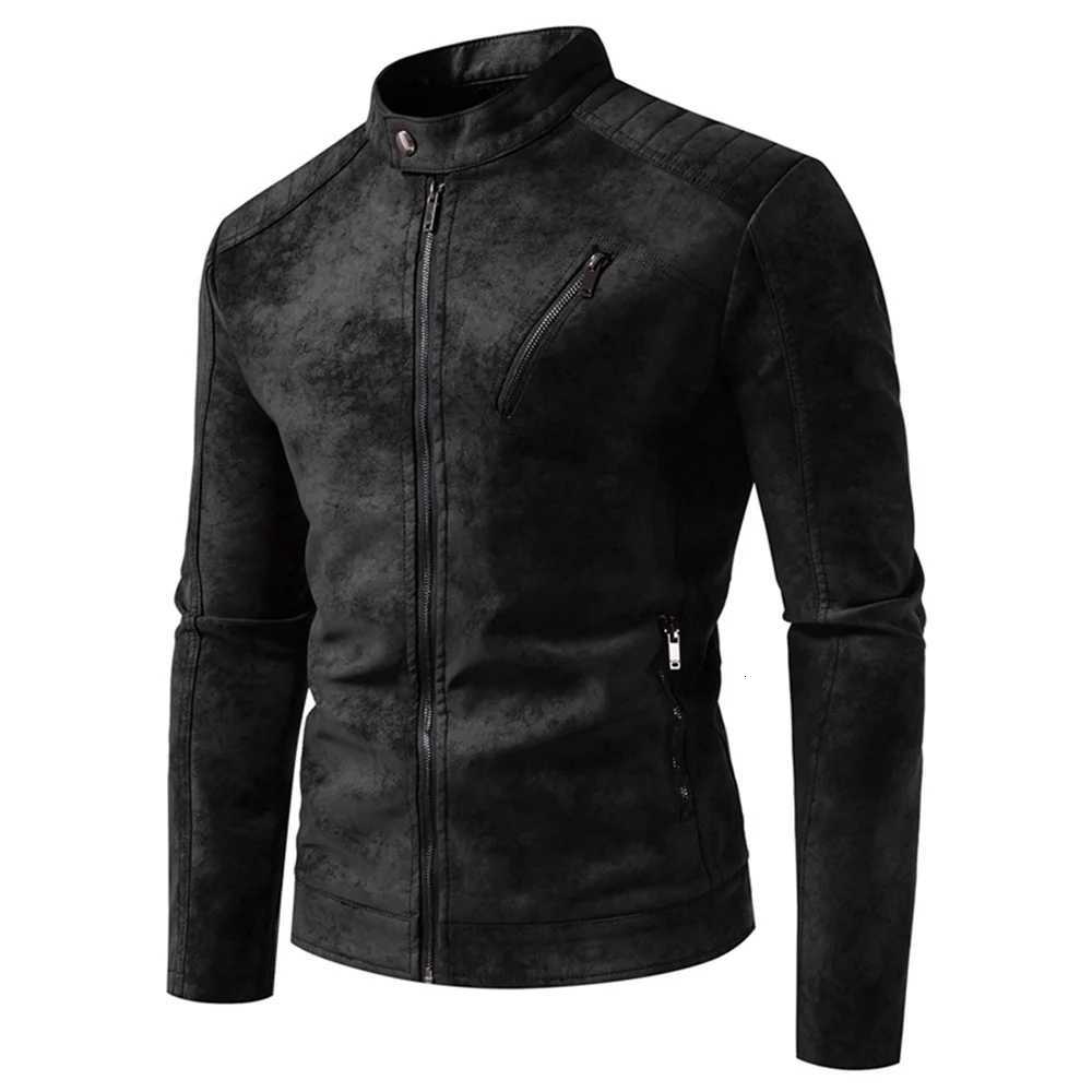 New spring and autumn retro American casual leather jacket mens fashion motorcycle leather jacket tiedyed washed matte coat W251023