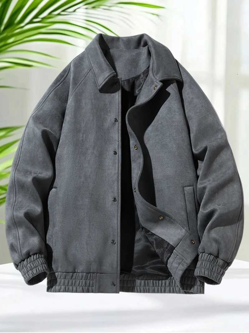 Suede Leather Jacket Men Spring Autumn Turndown Collar Casual Jacket Men Streetwear Plus Size M8XL for Big and Tall Mens Coats W251023