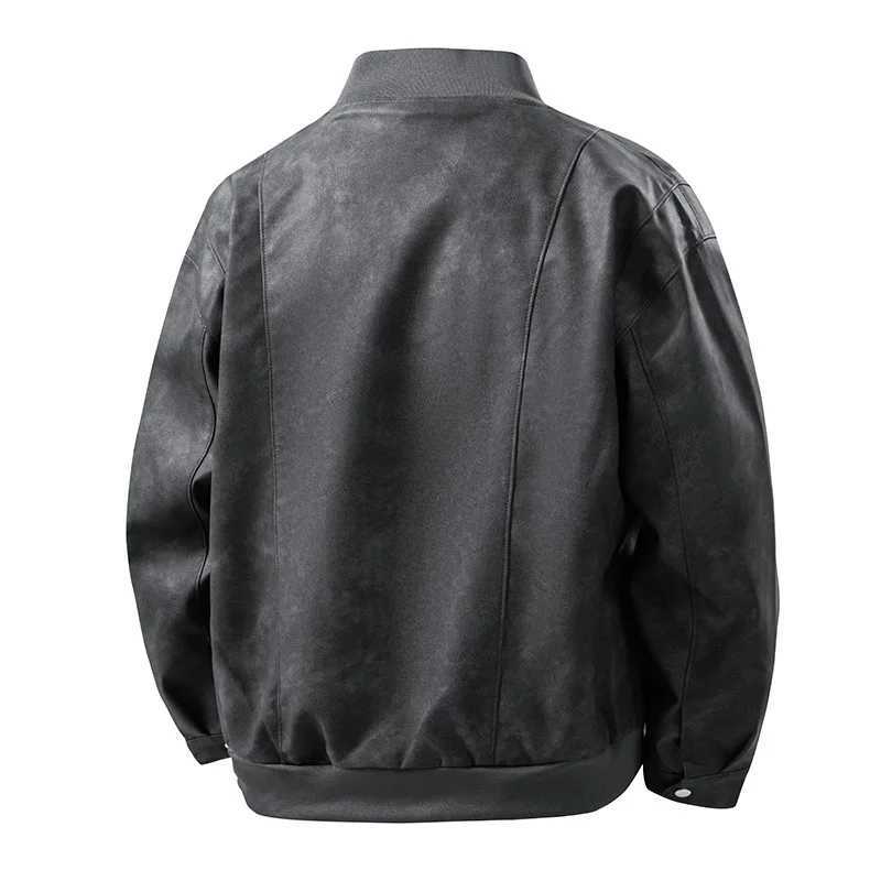2025 Casual highquality leather jacket for men in autumn loose fit PU leather retro collar motorcycle style casual and stylish W251023