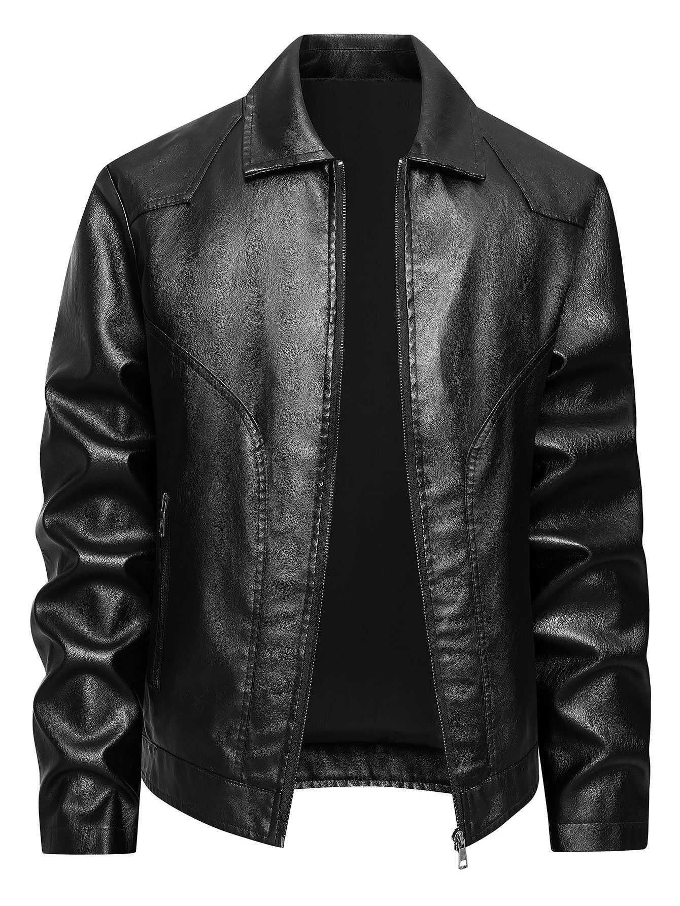Mens Large Leather Jacket Fashion Collar PU Leather Motorcycle Slimming Cycling Coat New Men Waterproof Leather Jacket W251023