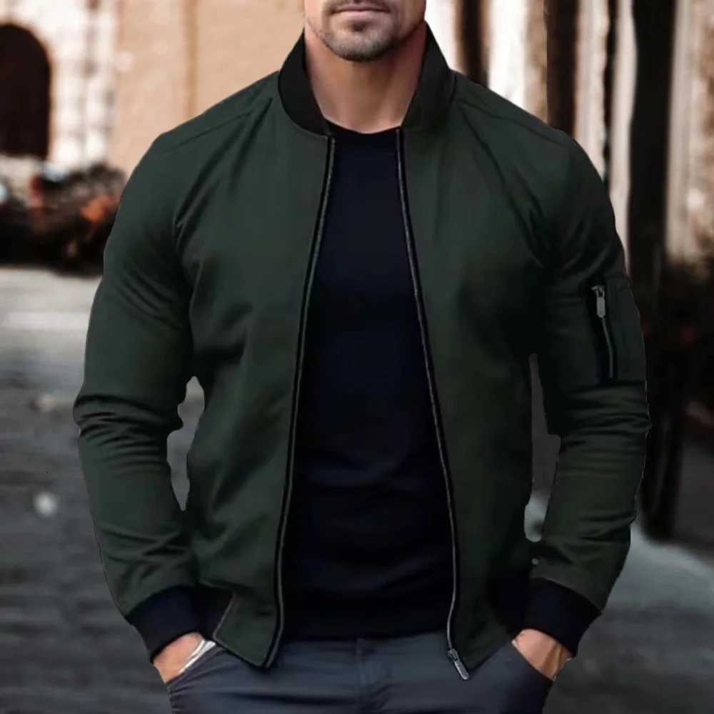 Autumn New Jackets for Men Solid Color Bomber Jacket Coat Business Stand Collar Male Windbreaker Outwear Mens Zipper Streetwear W251023