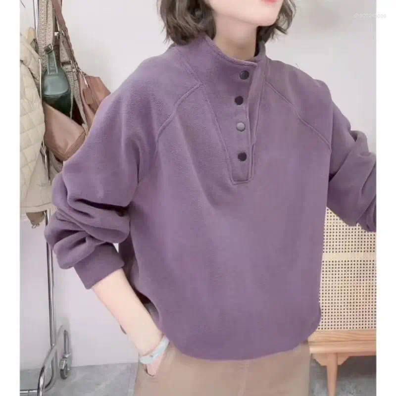 Women's Jackets 2025 Autumn And Winter Solid V-Neck Long Sleeve Button Loose Fleece Fashion Classic Casual Versatile Office Lady Tops