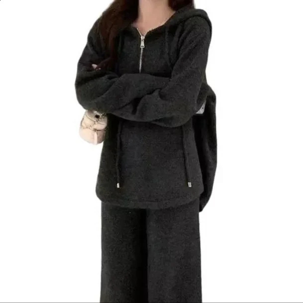 Casual Sportswear Set Womens Loose Slimming Solid Color Hoodie Fashionable TwoPiece Autumn Arrival plus Size 251016