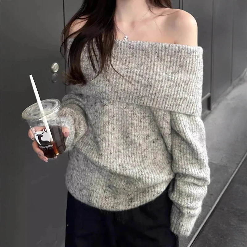 Off Shoulder Sweater for Women Long Sleeve Ribbed Knit OfftheShoulder Pullovers Jumper Tops Autumn Winter Y2K 90s Outfit 251023