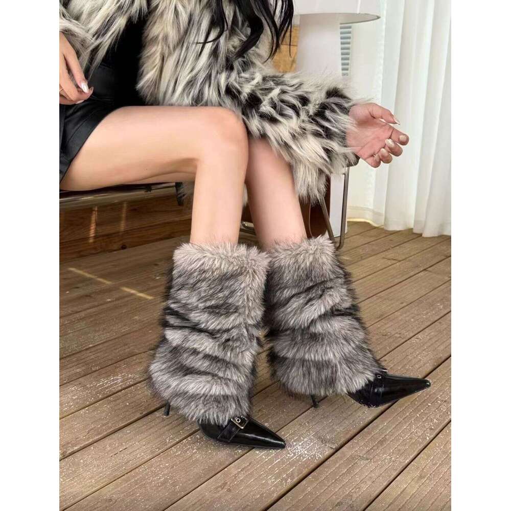 2025 Autumn Fashion Belt Buckle Thin Designer Shoe Heel High Tube Slim Furry Knight Over-the-Knee Straight Warm Women's Boots