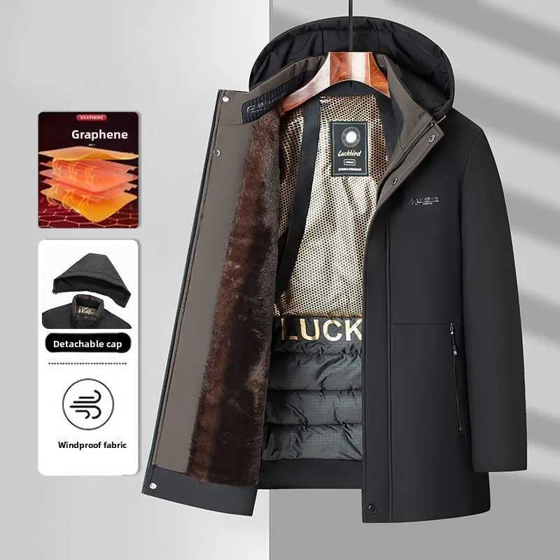 Top Grade Graphene Thermal Mens Parka Jacket Windbreaker Coats Winter Thickened Fleece Business Casual Coat W251023
