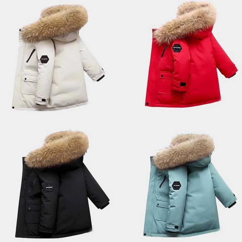 Winter Thickened Coat Boys Thicken Warm Jackets Childrens Hooded Cotton Outerwear New Teenagers Large Fur Collar Clothing Y251023