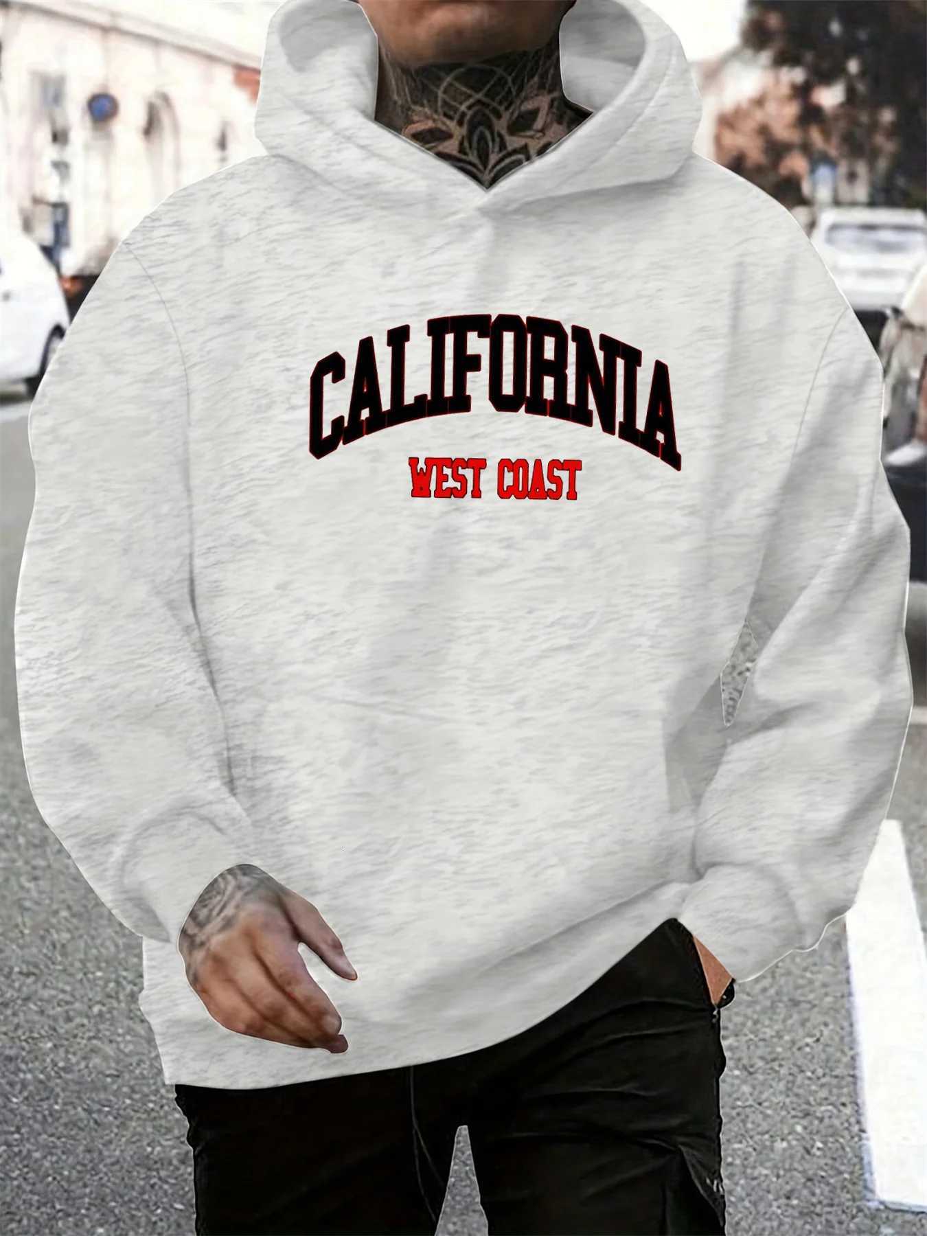 Mens AutumnWinter Casual Fashion Loose Hoodie California West Coast Letter Printed Long Sleeve Warm HoodieT251023