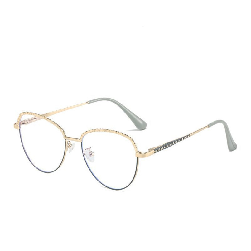 2024 New Cat Eye Large Metal Anti-Blue Light Non-Prescription Glasses Fashion Women's Eyeglass Frame 95279