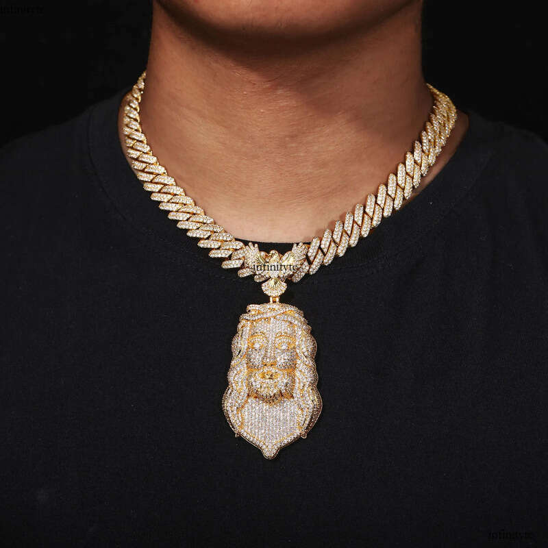Hip Hop Eagle Clasp Jesus Face Pendant Necklace 5A Zircon Mens Religious Jewelry