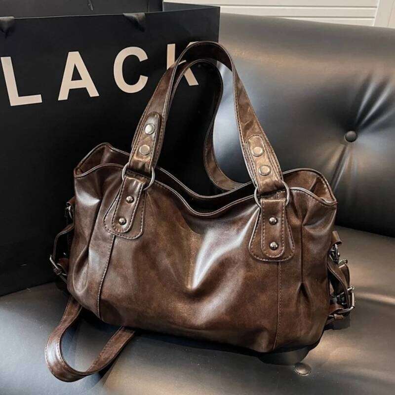 Retro Brand Roomy Shoulder Female Solid Color Classic Crossbody Large Capacity Style Soft PU Leather Tote Bag High Quality High Quality