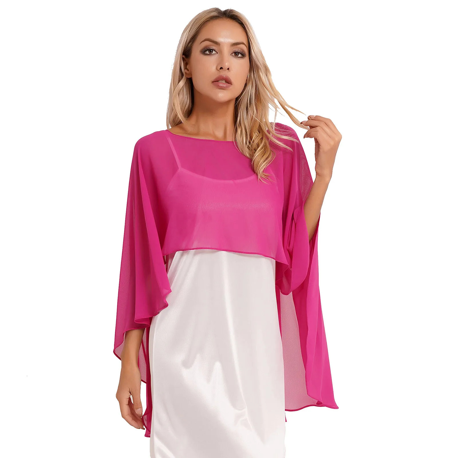 Women Chiffon Solid Pullover Capes Shawl Hilow Hem Thin Soft Shrug Ponchos for Wedding Bridal Bridesmaid Evening Party Dress 251016
