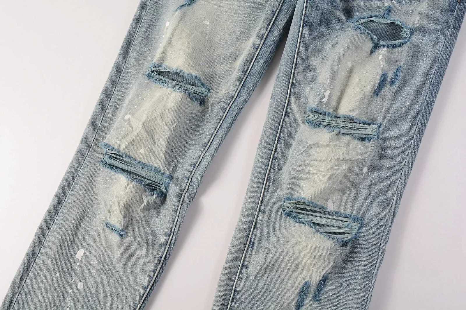 2025 Jeans Mans High Strt Blue Ripped Distressed Skinny Jeans Low Rise Denim Trousers Fashion Repair Pants 9003 C251023