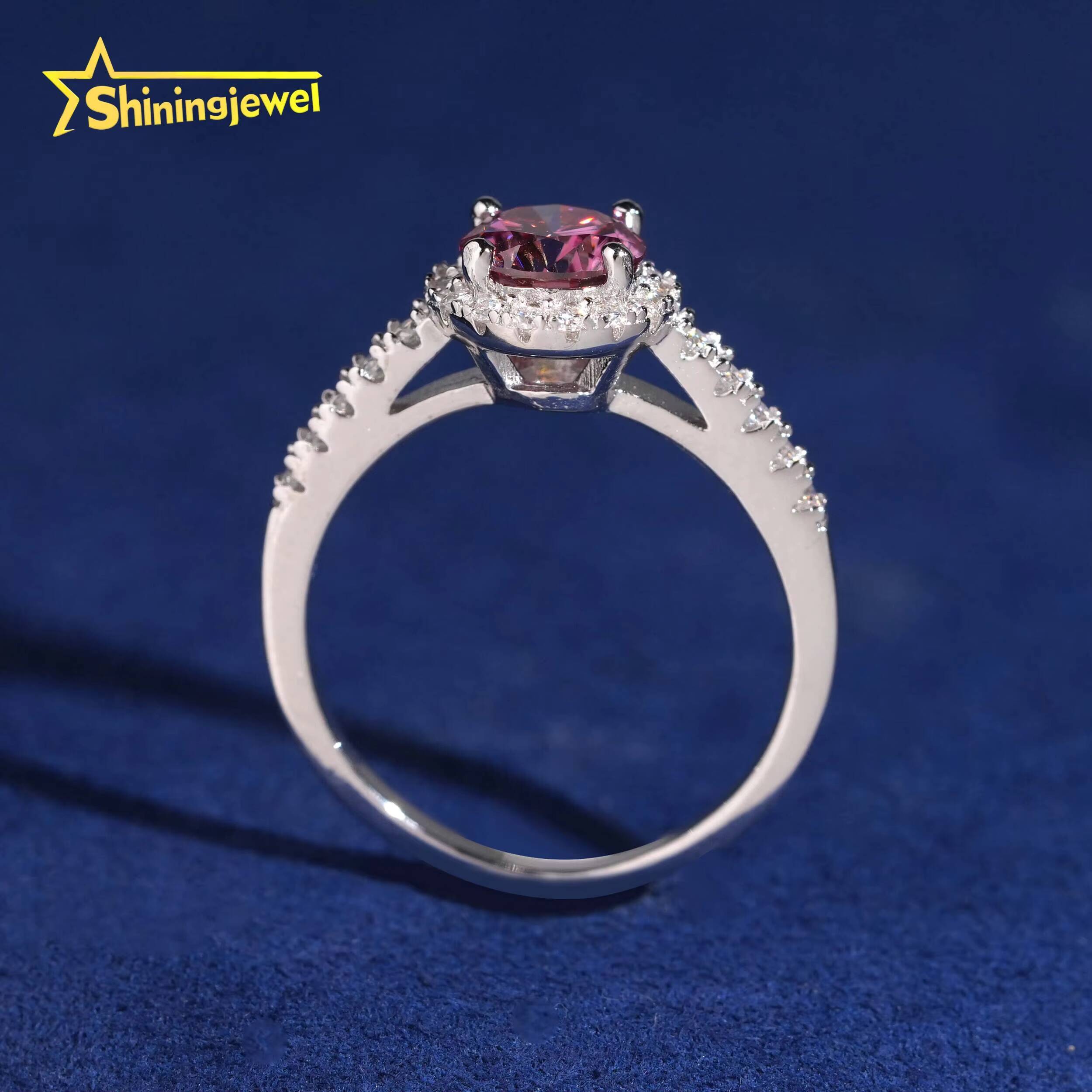 Pass Diamond Tester 1ct Pink Round Moissanite Diamond Ring Women 925 Sterling Silver Fashion Jewlery Rings for Wedding