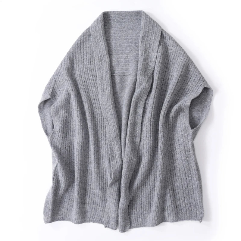 100Wool Knitted Oversize Poncho Loose Shawl Women Soft Warm Cashmere Lightweight Irish Wrap DualUse Vest Scarf Cardigan Cape 251022