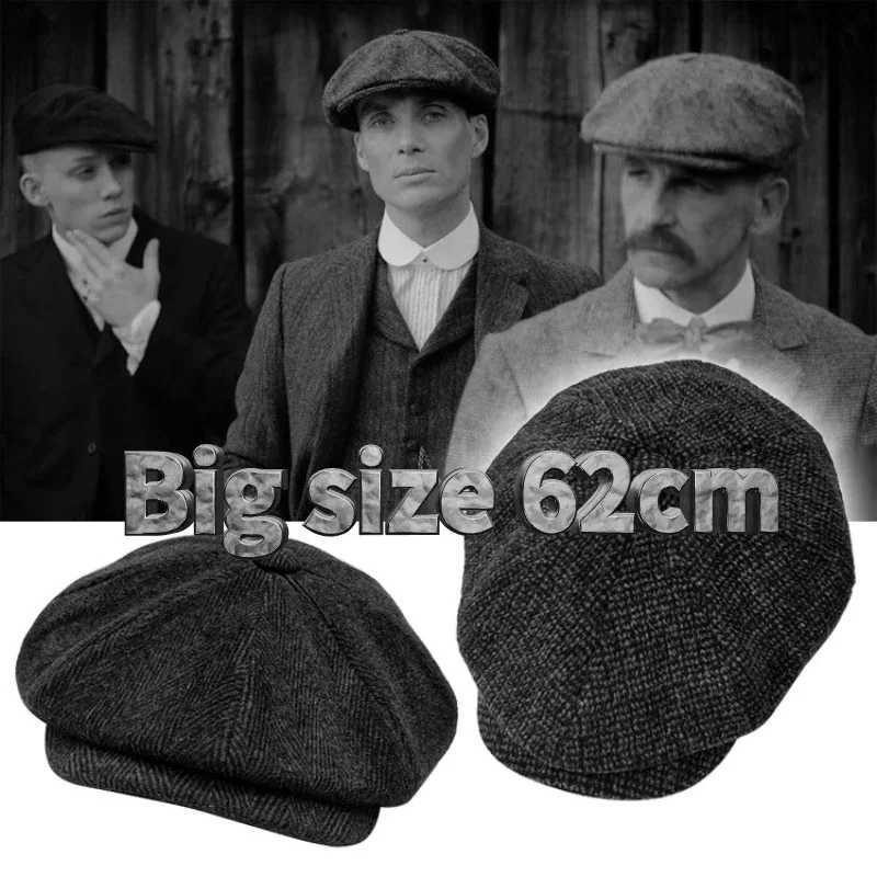 Retro Big Size 62cm Newsboy s Men Vintage Wool Warm Thick Beret Winter Driver Hats for Ma Tweed Casual Flat OctagonalW251023