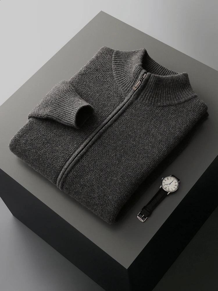 Heavyweight Mens Business Jacket Autumn Winter Sweater Cardigan 100 Merino Wool Honeycomb Needle Thickend Knitted Coat 251015