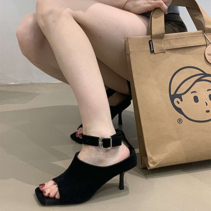 Open-Toe Stiletto Short Boots 2025 Summer New Women's French Elegant Fashionable Stylish Classic Fitted Luxe