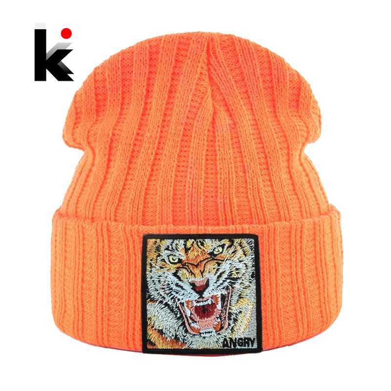 New Fashion Knitted Beanie Hats With broidery Tiger Patch Hip Hop Sklies Beanies Men Wen Winter Knit Solid Color Ski HatW251023