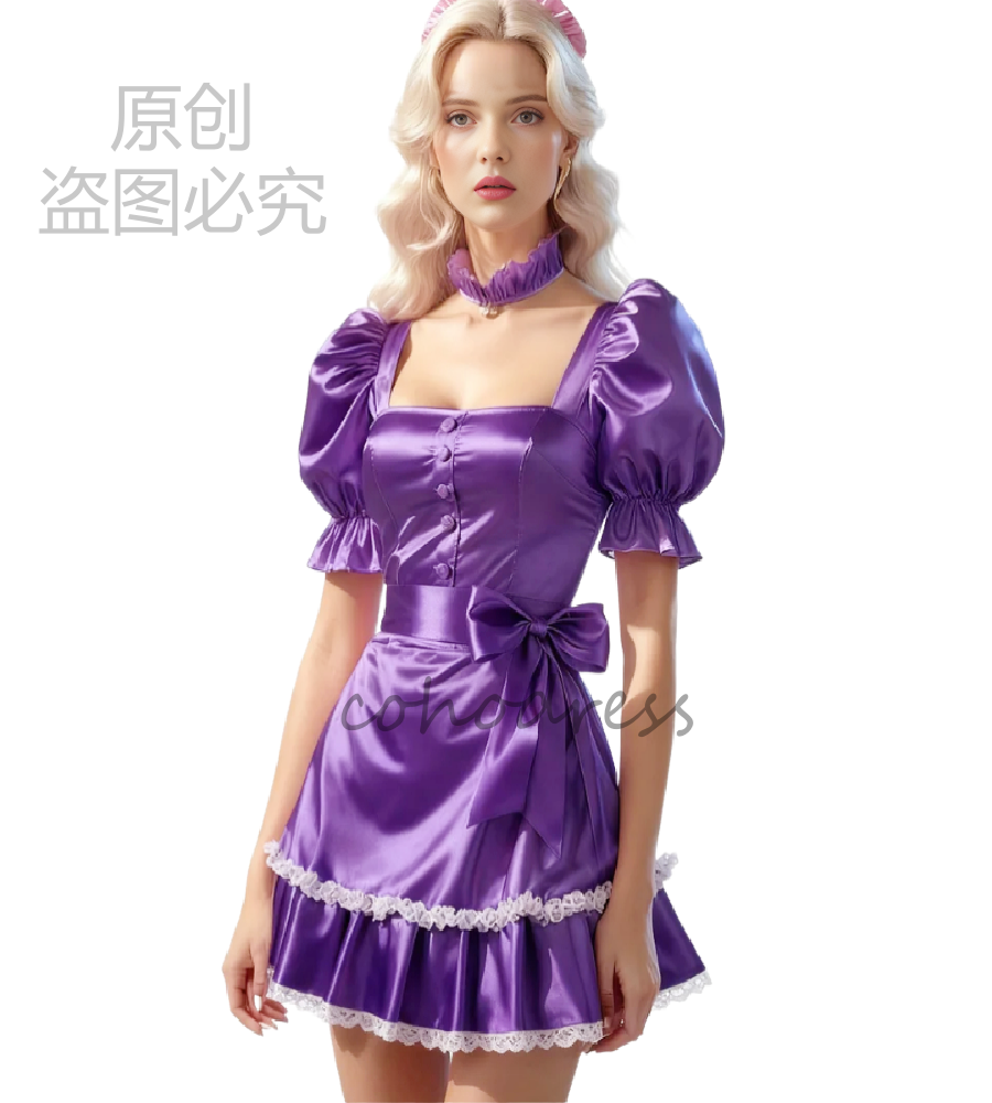 Sexy Blue Maid Cosplay Evening Dress 2026 Mini Short Silk Satin Prom Dress Elegant Costume Cocktail Petite Party Dress With Bow Elegant Vestio De Fies