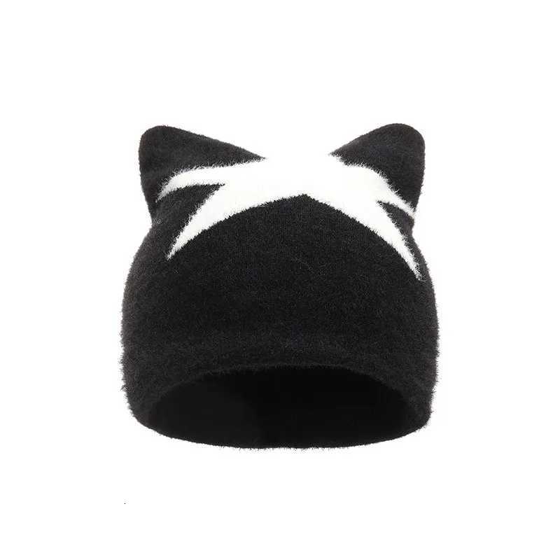 Halloween Devil Cat Ear Star Jacquard Knitted Hat Plush Warm AutumnWinter Street Y2K BeaniesXJ251023