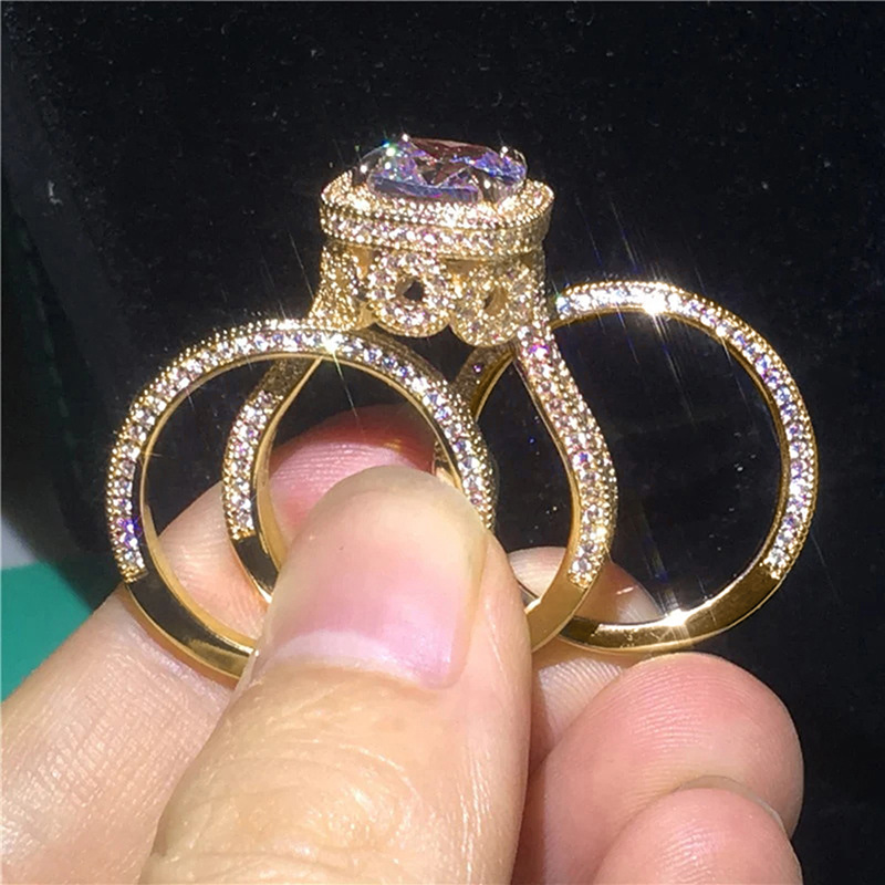 Choucong Brand Wedding Rings Luxury Jewelry 925 Sterling Silver 18K Gold Fill Cushion Shape 5A Zircon CZ Diamond Gemstones Party Eternity Women Bridal