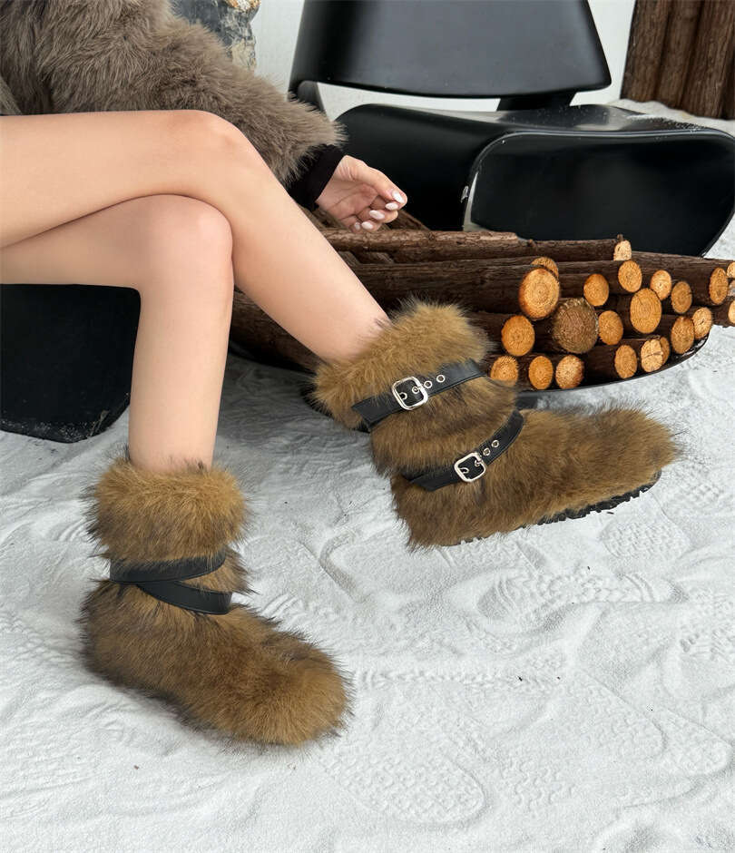 Furry Snow Winter Women's 2025 New Style High-End Thick-Soled Non-Slip Designer Shoe Fluffy Cotton Shoes Mid-Calf Boots