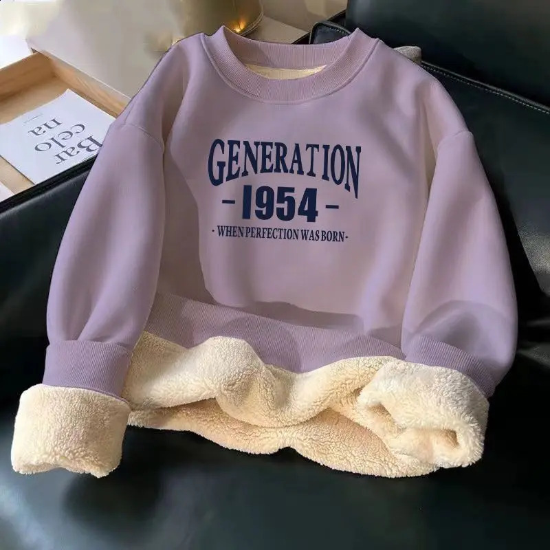 Women Hoodies Sweatshirt Letter Printing Lamb Velvet Thickened Street Warm Pullover Loose Crewneck Brown Woman Clothing 251022