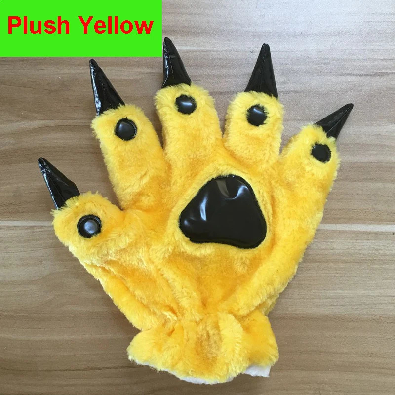 A Pair Animal Paw Gloves Cute Kigurumi Paws Winter Gloves Men Women Soft Plush Flannel Dinosaur Bear Finger Claw Halloween Party 251021