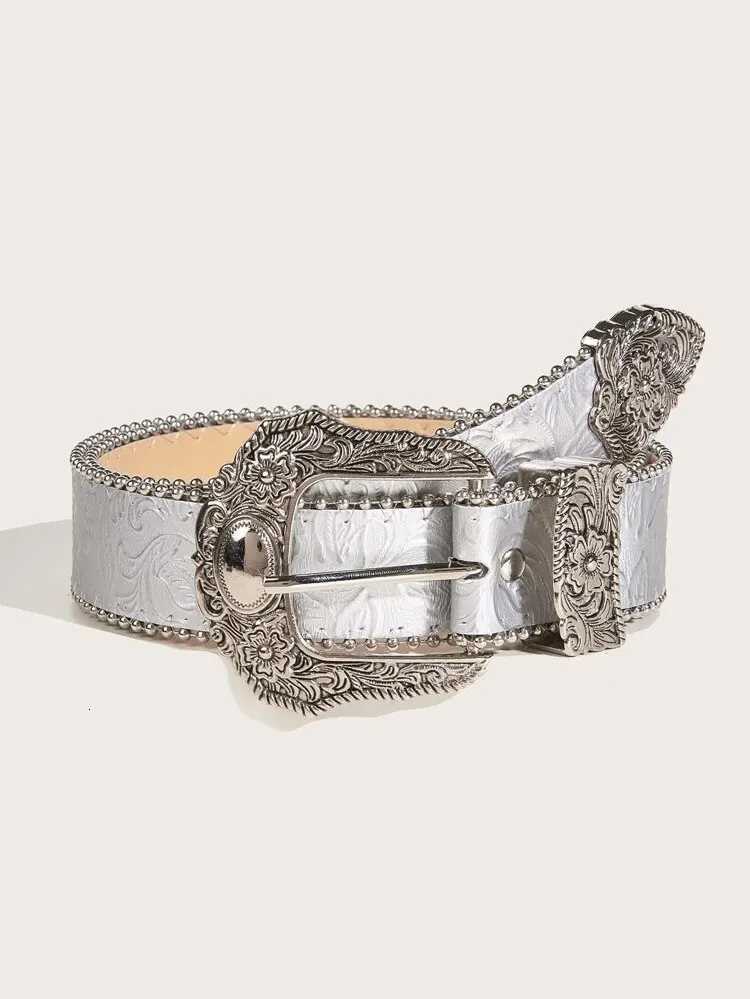 Western PU Leather Belt Western Cowboy Women Cowgirl Unisex Waist Belt with Metal Engraved BuckleXJ251023