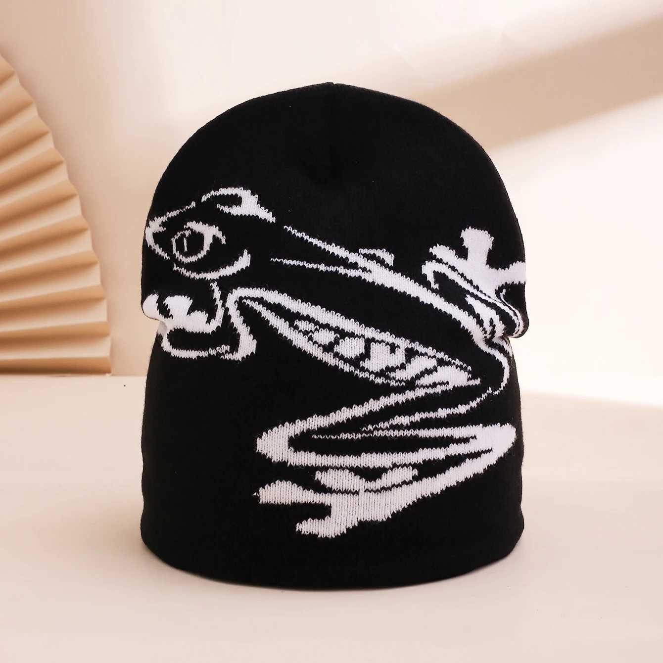 Autumn Winter New Frog Jacquard Knit Hat Fashionable Elastic Woolen Cap Street Style Warm Beanie Stylish Cold Weather HeadwearXJ251023