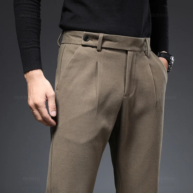 Autumn Winter Worsted Suit Pants Men Thick Business Classic Grey Khaki Woolen Straight Korean Formal Trousers Male Oversized 40 251023