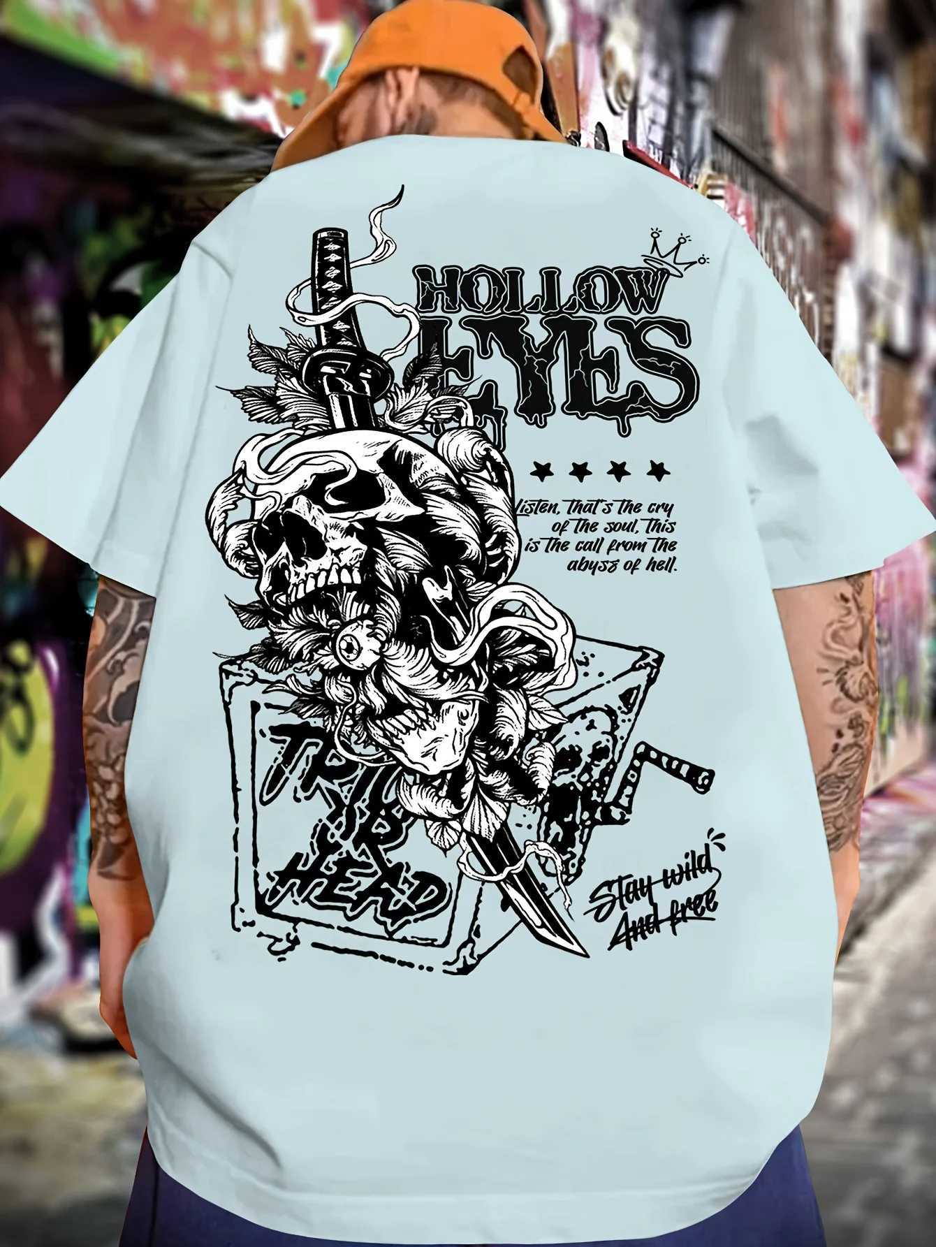 New design mens summer personalized skull letter print comfortable and breathable round neck Tshirt outdoor street style topXJ251023