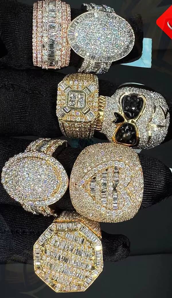 Hip Hop Iced Out 18K Solid Gold Pass Diamond Tester VVS Moissanite GRA Rapper Dazzling Sparkly Eternity Band Ring for Men