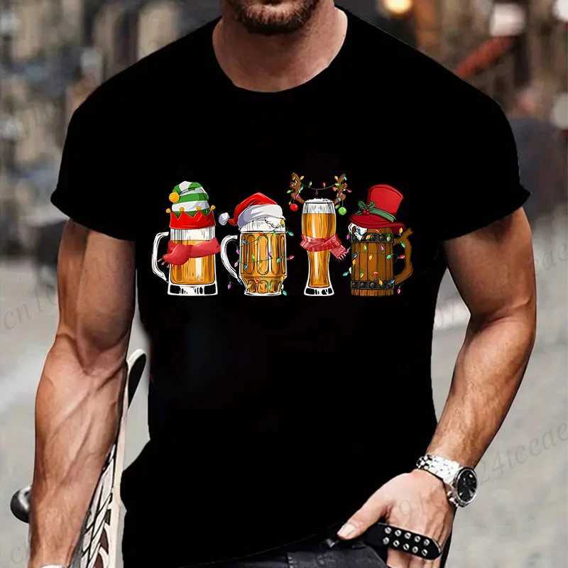 Fashion Merry Christmas Beers Graphic T Shirts for Men Fashion Trend Drinking Beer Printed Tees Funny Christmas Party Shirt TopsXJ251023