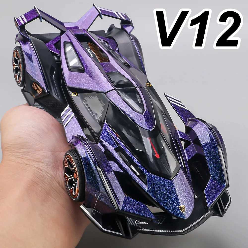 124 Lambor V12 SVJ63 Miniature Model Toys Diecast Alloy Car Sound Light Pull Back Doors Opened Sportscar Christmas Gift for KidT251023