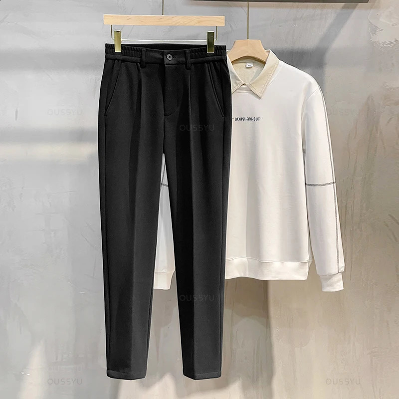 Winter Thick Suit Pants Men Casual Straight Drape Korean Classic Fashion Business Woolen Cloth Brown Black Formal Trousers Male 251023