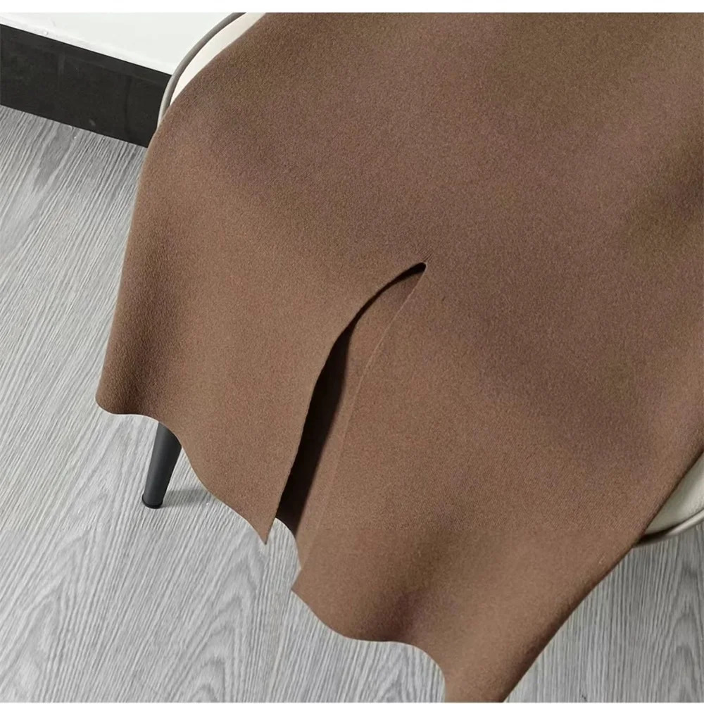 Autumn and Winter Oversized Knitted Pencil Skirt Womens One Step Skirt High Waist Slimming Long Skirt Split Wool Straight Dress 251020
