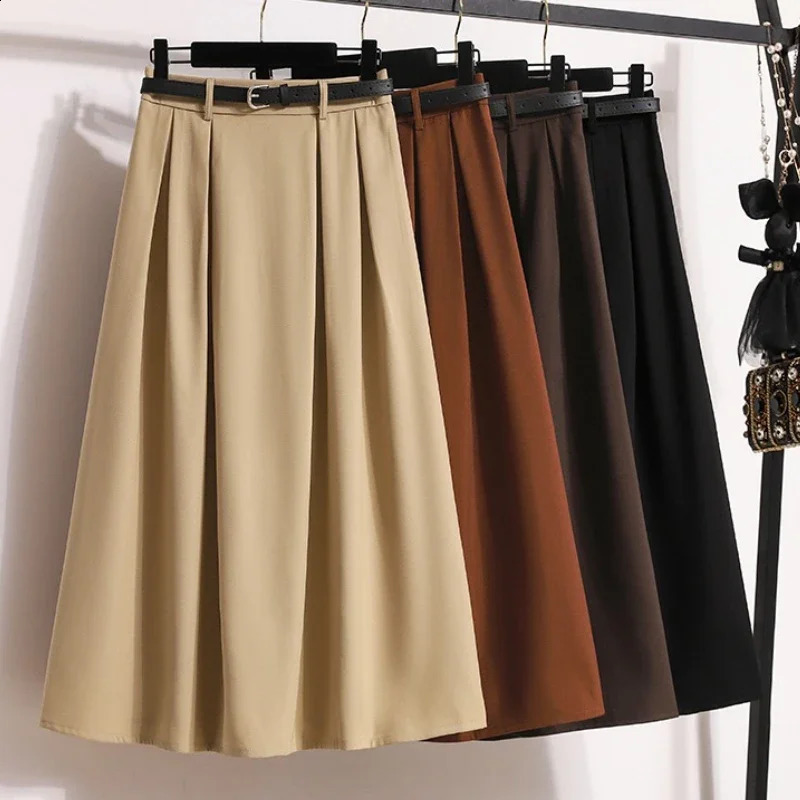 Plus Size Women Skirt Autumn Winter High Waist A Line Long Korean Style Pleated Maxi Skirts Womens 251022