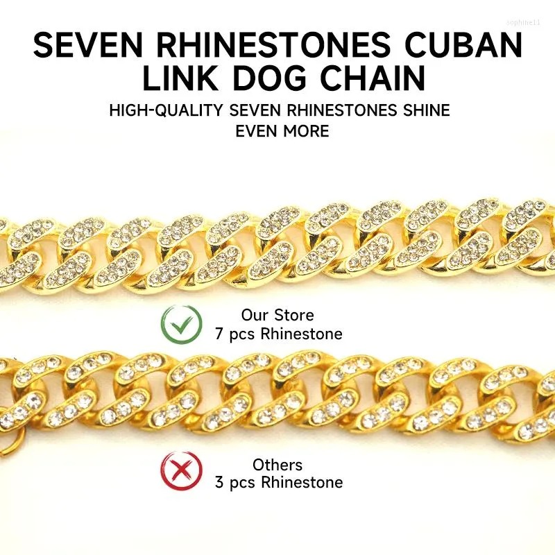 Dog Collars Cat Chain Collar With Diamond Luxury Metal Material 1.25cm Width Perro Rap Hip Hop Cuban Pet Jewelry Supplies