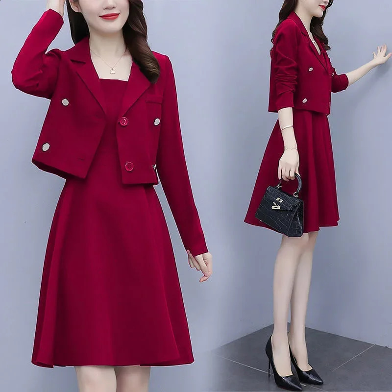 Womens Elegant Slimming Dress Twopiece Suit Spring Autumn Style Chubby Girl Skirt Coat Fashion 251022