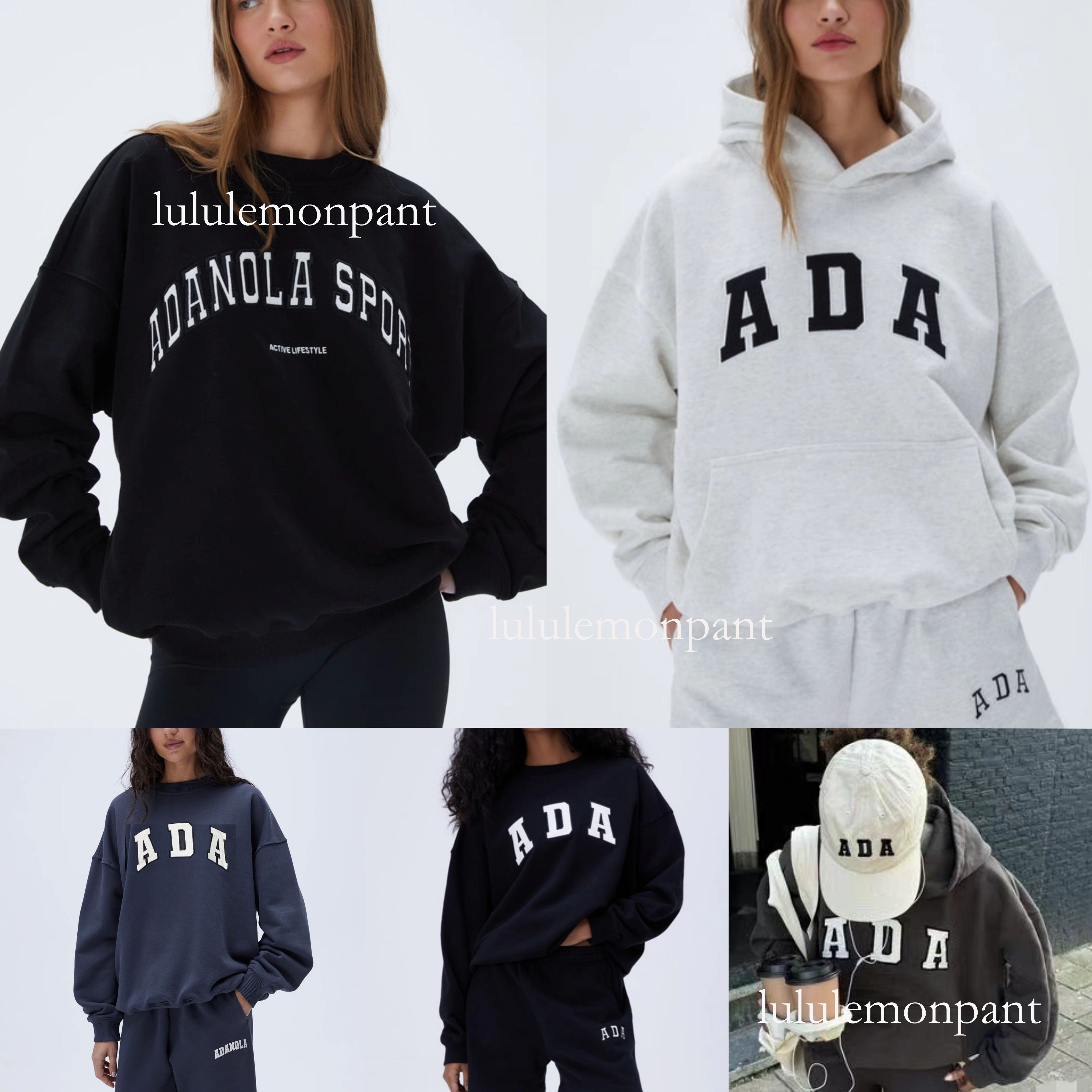 Adanola Hoodie Relaxed Fit Sport Laidback With Designer Pullover Women Clothes Sportswears Round Neck Letter Printed Long Sleeved Sweatshirt Fashion T-Shirt 8A4